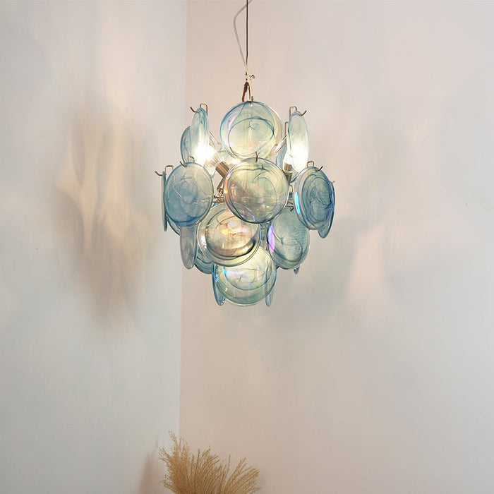 Blue Murano Disc Glass Chandelier-DWHOME