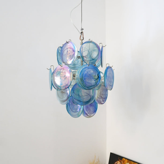 Blue Murano Disc Glass Chandelier-DWHOME