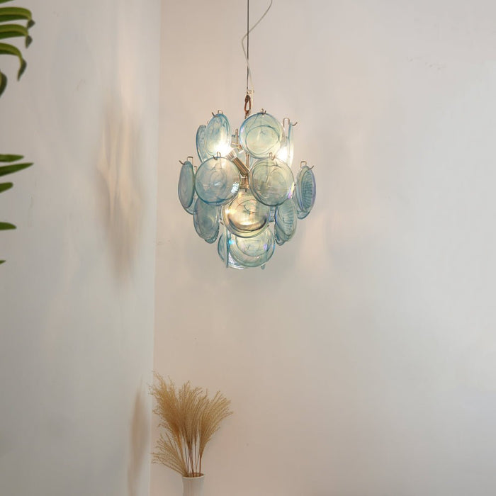Blue Murano Disc Glass Chandelier-DWHOME