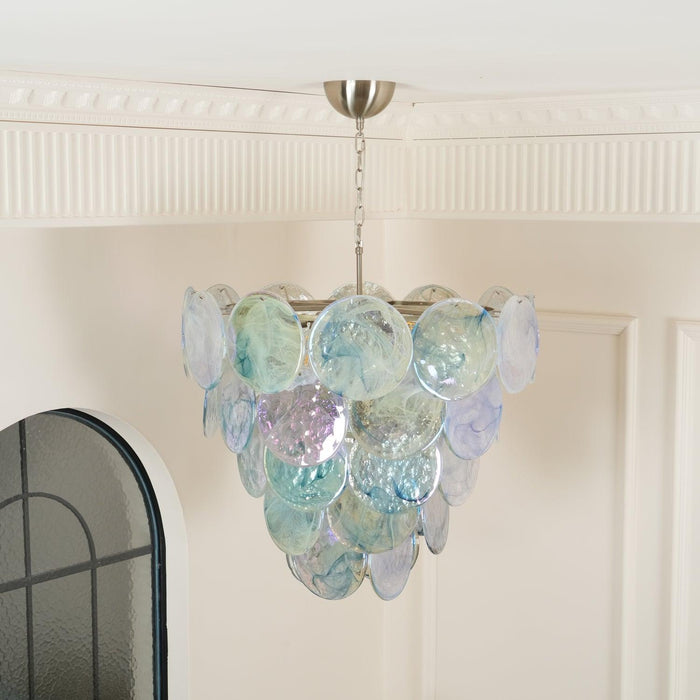 Blue Murano Iridescent Disc Chandelier - DWHOME