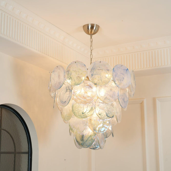 Blue Murano Iridescent Disc Chandelier - DWHOME