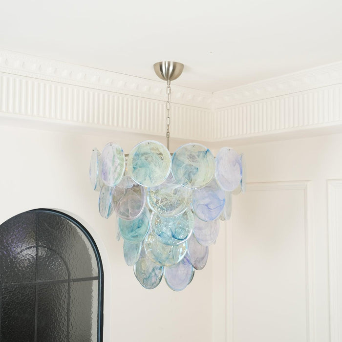 Blue Murano Iridescent Disc Chandelier - DWHOME