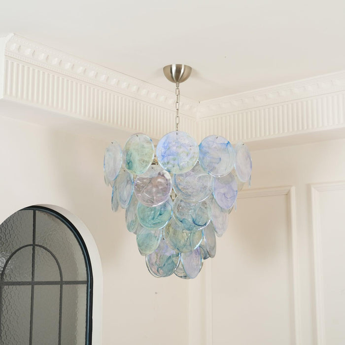 Blue Murano Iridescent Disc Chandelier - DWHOME
