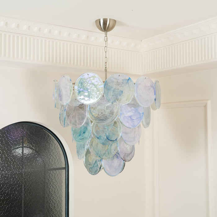 Blue Murano Iridescent Disc Chandelier - DWHOME