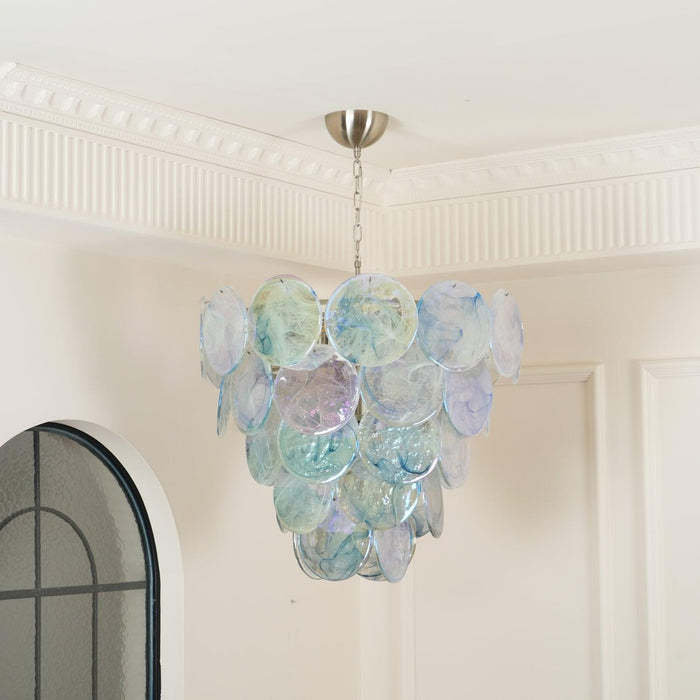 Blue Murano Iridescent Disc Chandelier - DWHOME
