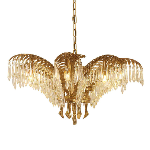 Brass Palm Leaf Crystal Chandelier-DWHOME