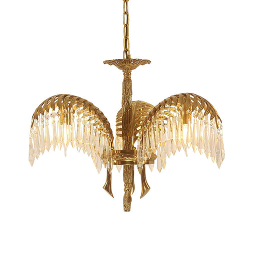 Brass Palm Leaf Crystal Chandelier-DWHOME