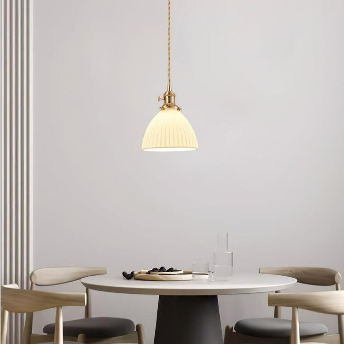 Brass Pleated Ceramic Pendant Lamp-DWHOME