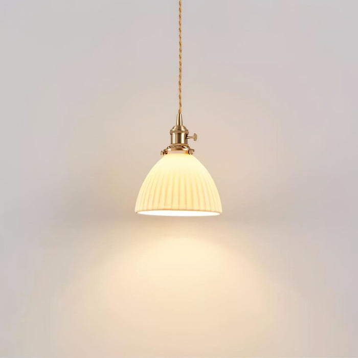 Brass Pleated Ceramic Pendant Lamp-DWHOME