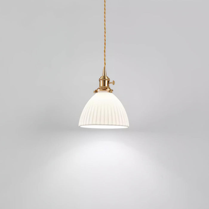 Brass Pleated Ceramic Pendant Lamp-DWHOME