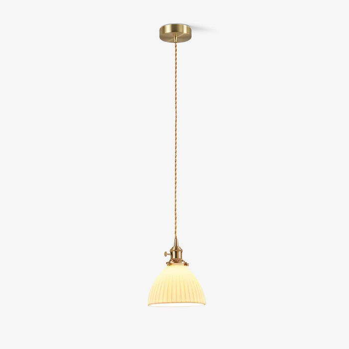 Brass Pleated Ceramic Pendant Lamp-DWHOME