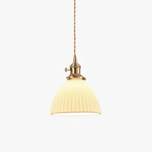 Brass Pleated Ceramic Pendant Lamp-DWHOME