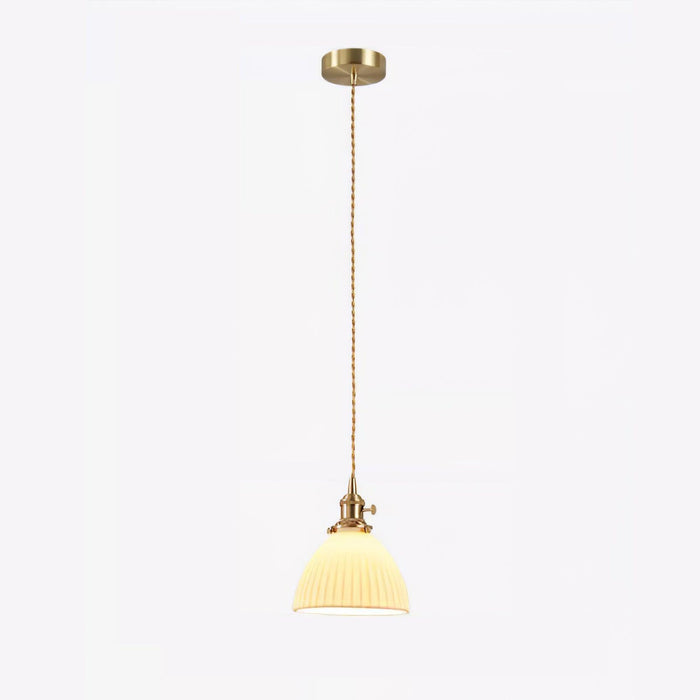 Brass Pleated Ceramic Pendant Lamp-DWHOME