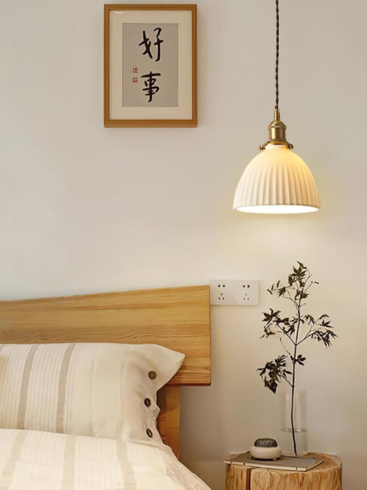 Brass Pleated Ceramic Pendant Lamp-DWHOME