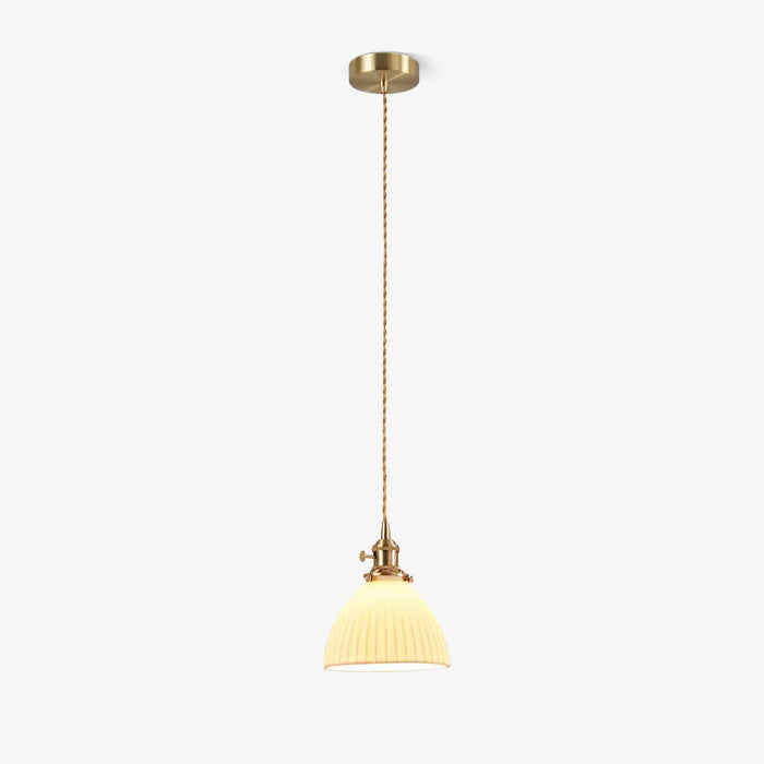 Brass Pleated Ceramic Pendant Lamp-DWHOME