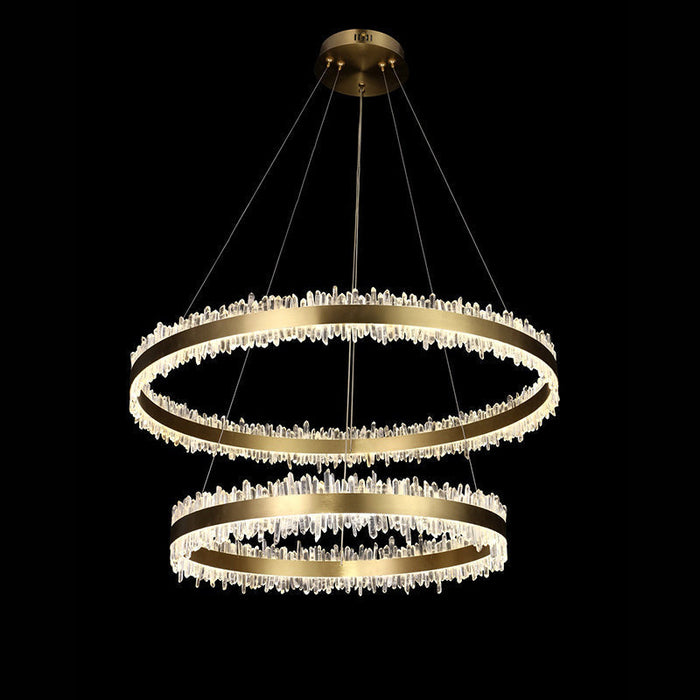Double Round Rings Quartz Crystal Chandelier Hanging Modern Chandelier for Living Room-DWHOME