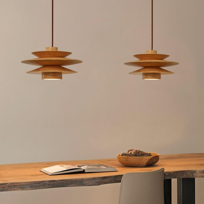 Cascade Wooden Disc Pendant Lamp-DWHOME