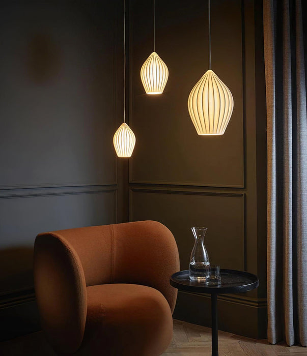 Ceramic Ribbed Pendant Light-DWHOME