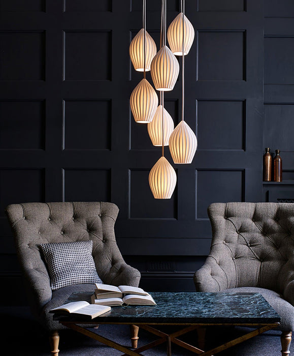 Ceramic Ribbed Pendant Light-DWHOME