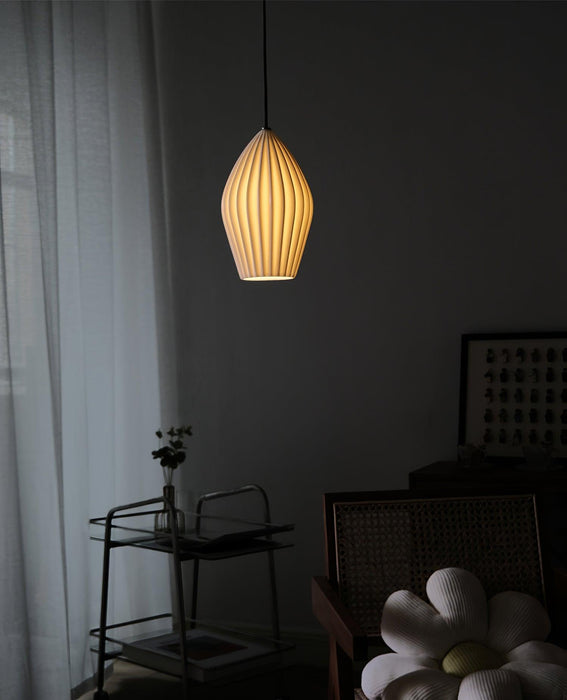 Ceramic Ribbed Pendant Light-DWHOME