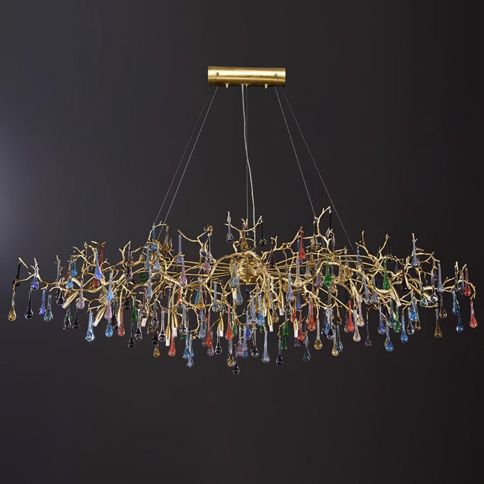 Chandelier en laiton coloré en forme de goutte de pluie et de branche - DWHOME