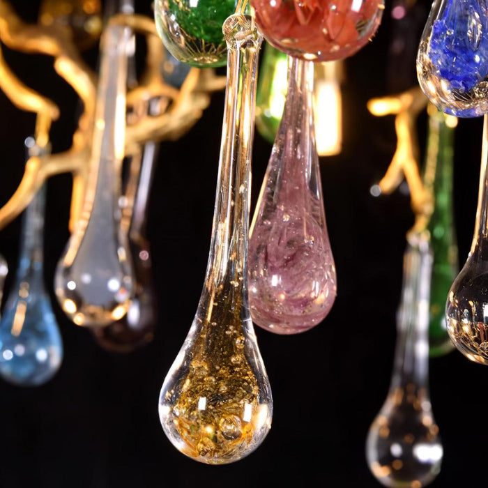 Chandelier en laiton coloré en forme de goutte de pluie et de branche - DWHOME