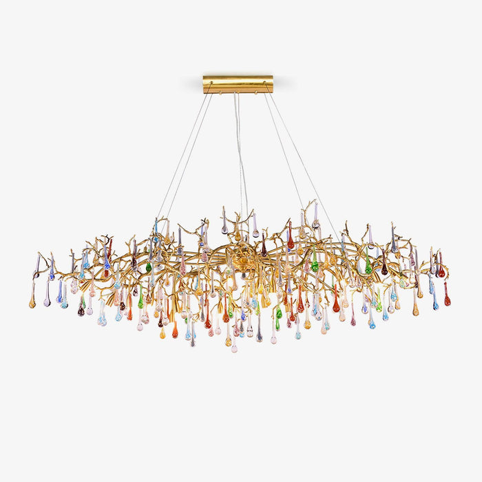 Chandelier en laiton coloré en forme de goutte de pluie et de branche - DWHOME