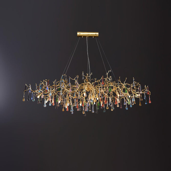 Chandelier en laiton coloré en forme de goutte de pluie et de branche - DWHOME