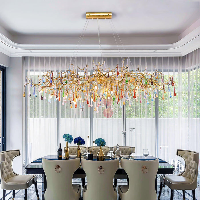 Chandelier en laiton coloré en forme de goutte de pluie et de branche - DWHOME