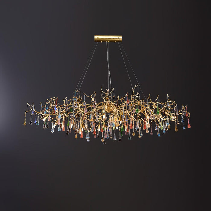 Chandelier en laiton coloré en forme de goutte de pluie et de branche - DWHOME
