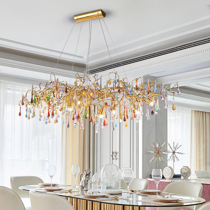 Chandelier en laiton coloré en forme de goutte de pluie et de branche - DWHOME