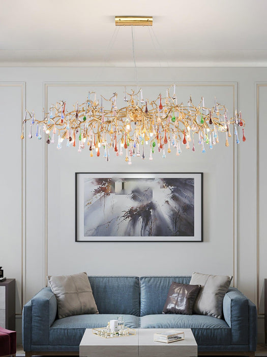Chandelier en laiton coloré en forme de goutte de pluie et de branche - DWHOME