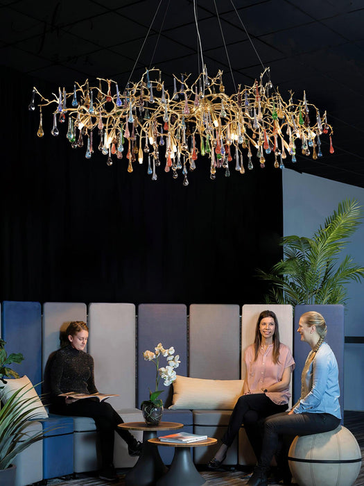 Chandelier en laiton coloré en forme de goutte de pluie et de branche - DWHOME