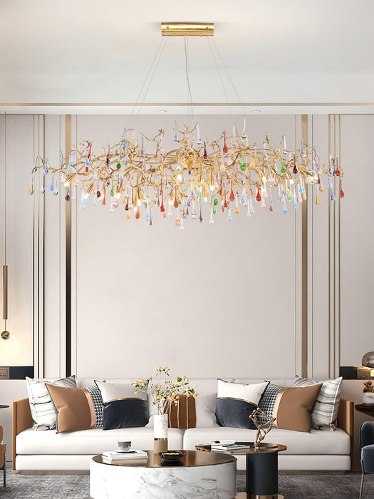 Chandelier en laiton coloré en forme de goutte de pluie et de branche - DWHOME
