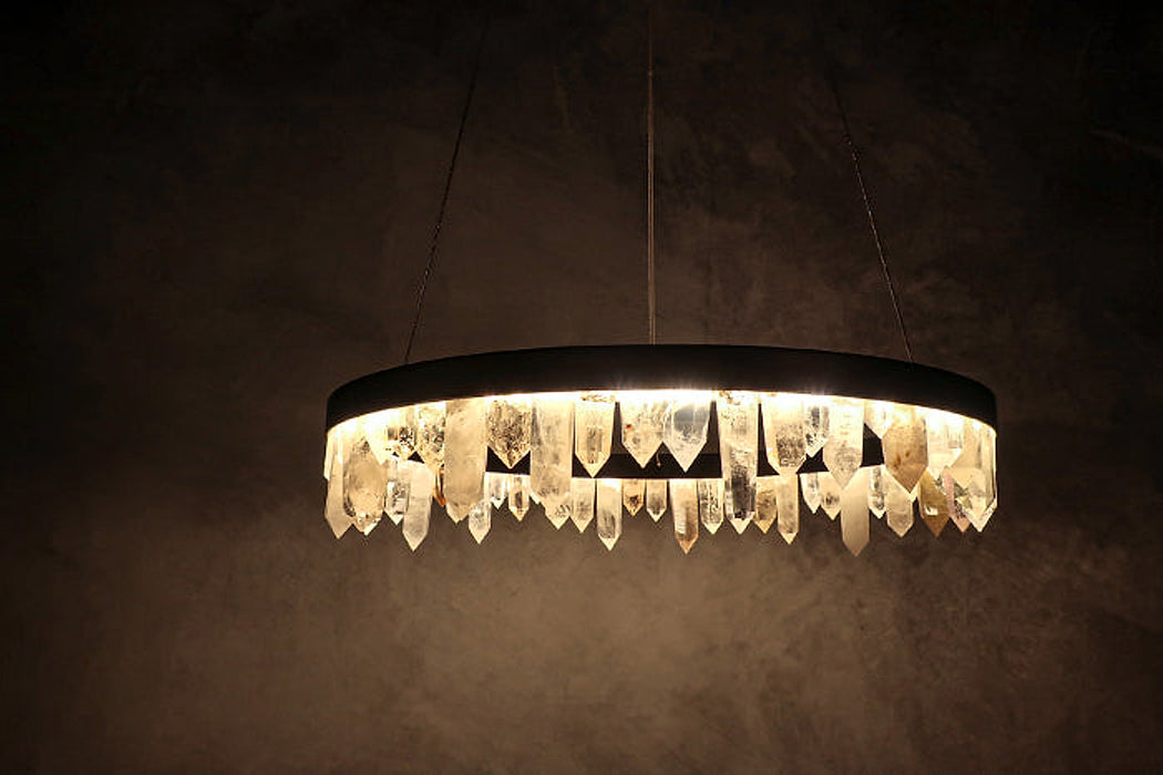 36 Inch Round Modern Chandelier Brass & Clear Geode Quartz Crystal Hanging Light-DWHOME