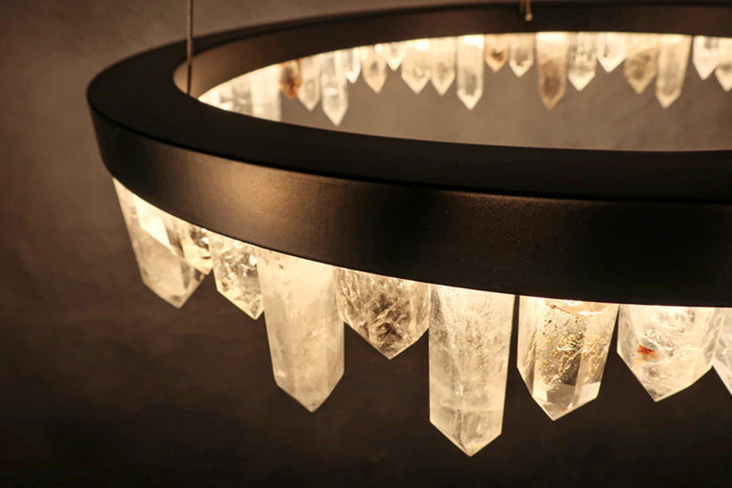 36 Inch Round Modern Chandelier Brass & Clear Geode Quartz Crystal Hanging Light-DWHOME