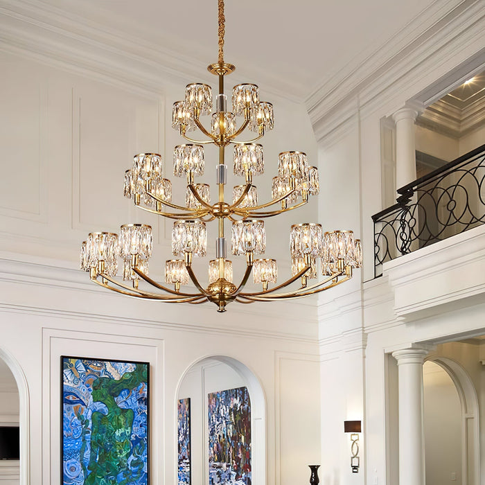Crystal Column Brass Chandelier-DWHOME