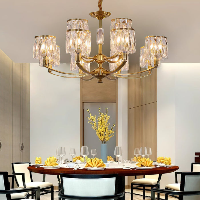Crystal Column Brass Chandelier-DWHOME