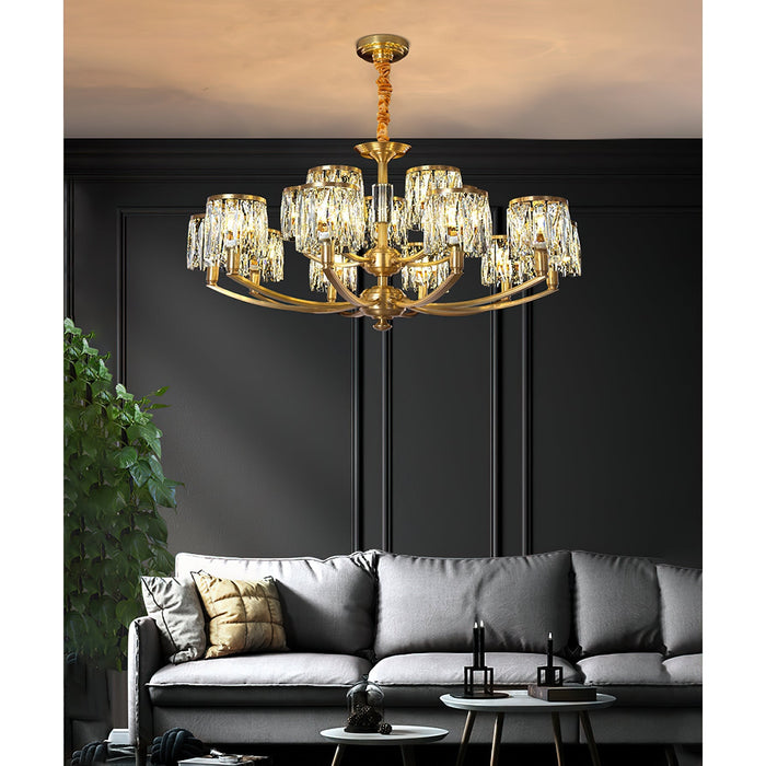 Crystal Column Brass Chandelier-DWHOME