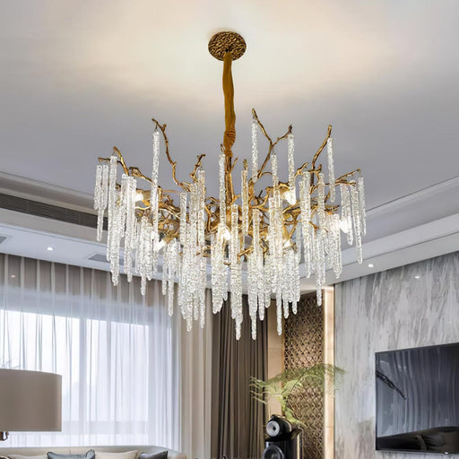 Crystal Icicles Branch Brass Chandelier-DWHOME
