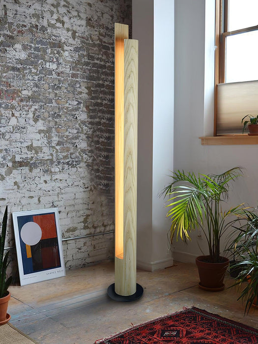 Cylindrical Timber Column Floor Lamp-DWHOME