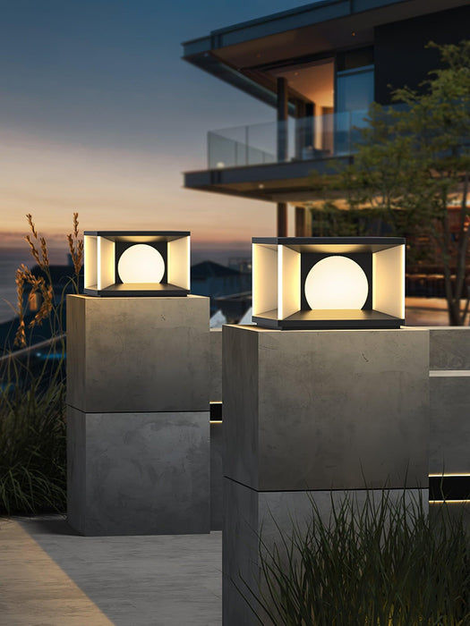 Eclipse Cube Outdoor Post Light-DWHOME
