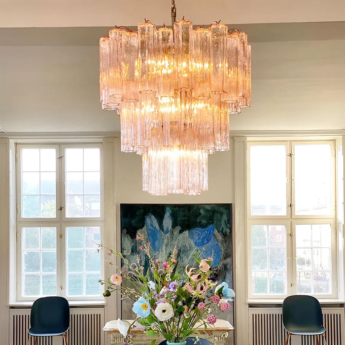 Elegant Pink Murano Glass Tube Chandelier-DWHOME