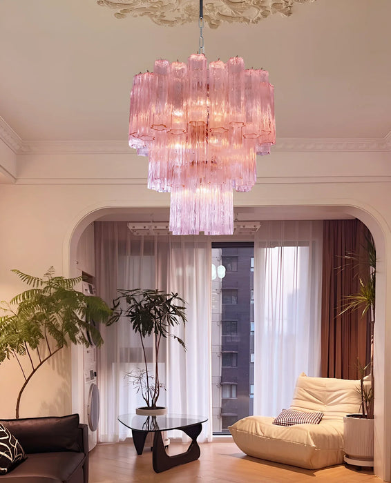 Elegant Pink Murano Glass Tube Chandelier-DWHOME