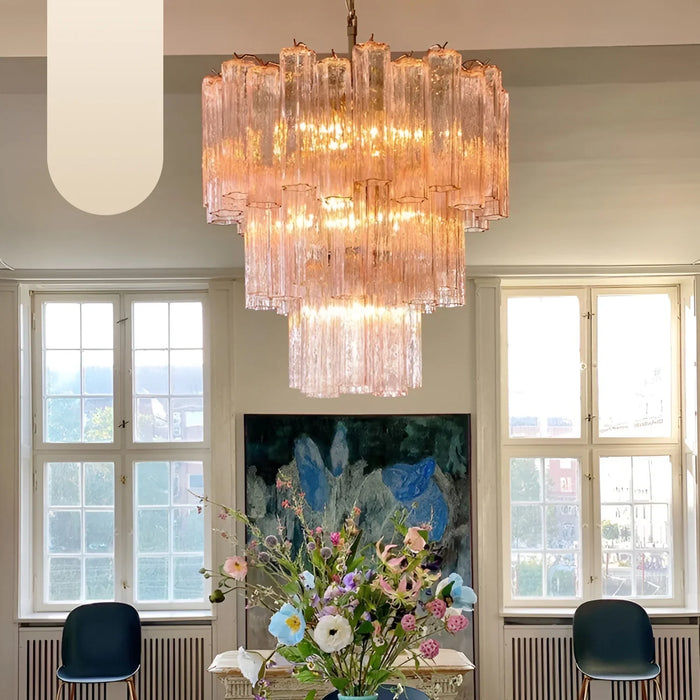 Elegant Pink Murano Glass Tube Chandelier-DWHOME