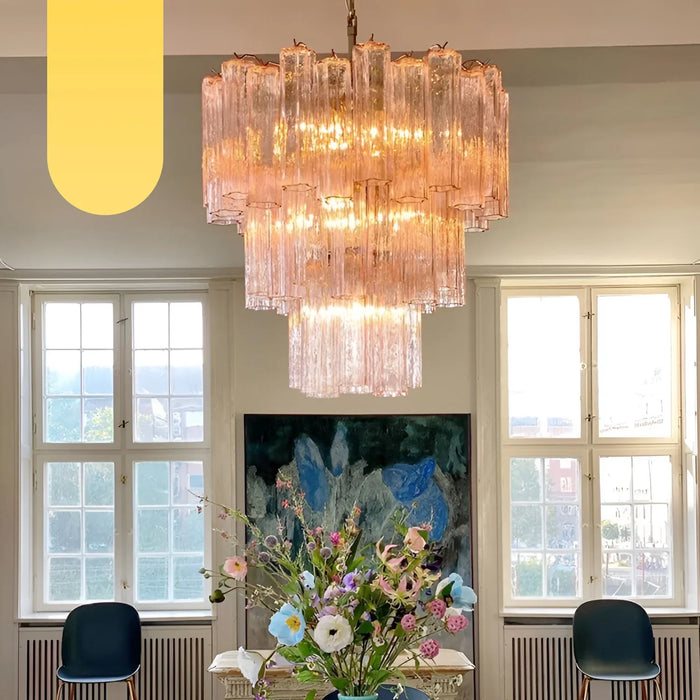 Elegant Pink Murano Glass Tube Chandelier-DWHOME