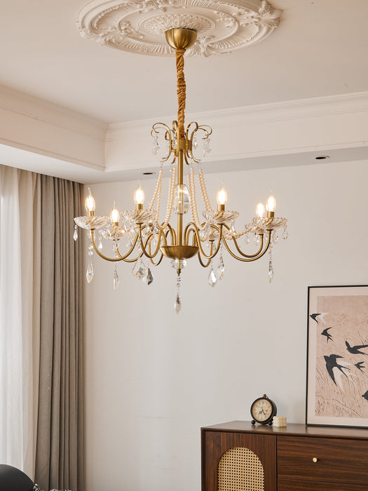 Evaria Crystal Pearl Chandelier-DWHOME