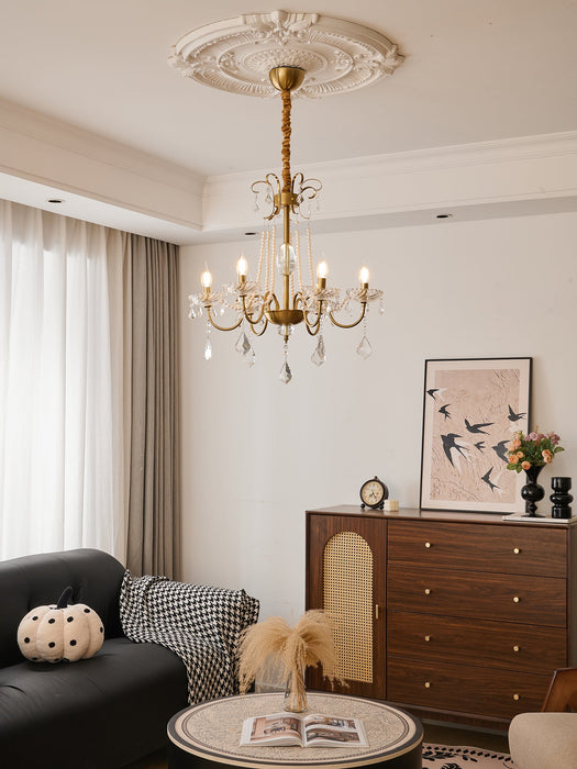 Evaria Crystal Pearl Chandelier-DWHOME
