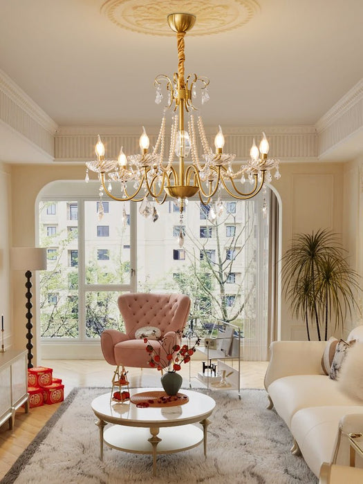 Evaria Crystal Pearl Chandelier-DWHOME