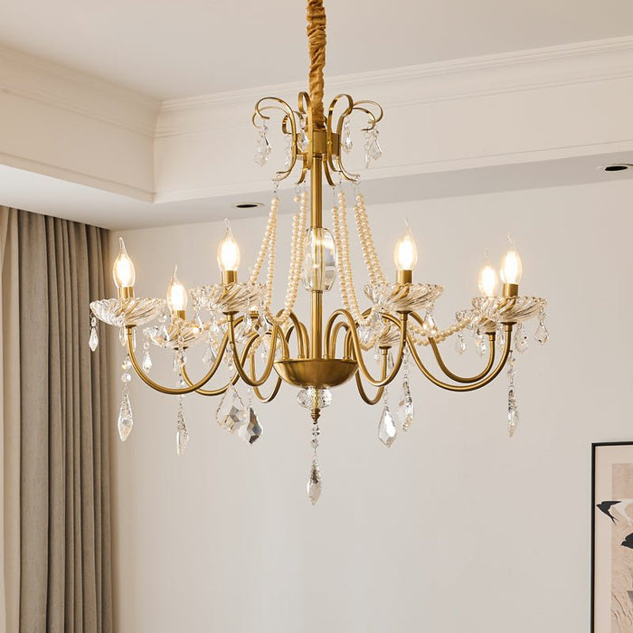 Evaria Crystal Pearl Chandelier-DWHOME